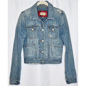 Abercrombie & Fitch Cropped Distressed Medium Wash Denim Jacket Size S
